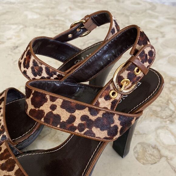 Franco Sarto Cheetah Leopard Print Pony Hair Strappy  Heeled Sandals - Picture 11 of 13